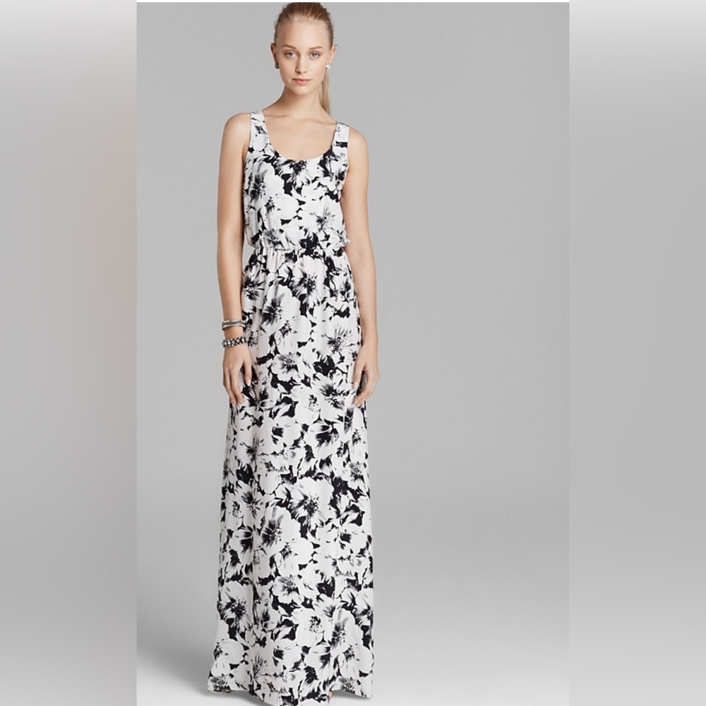Parker New York Sleeveless Flowy Black & White Cassie Floral Maxi w Strappy Back
